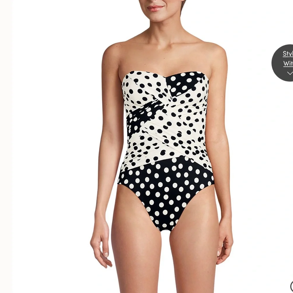 LANDS’ END LYCRA Women's Slender Suit Wrap Bandeau One Piece Swimsuit - Picture 6 of 14